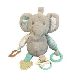 Kellytoy Kellybaby Elephant w/ Teal Accessory & Rattle, Grey Lovey Teether